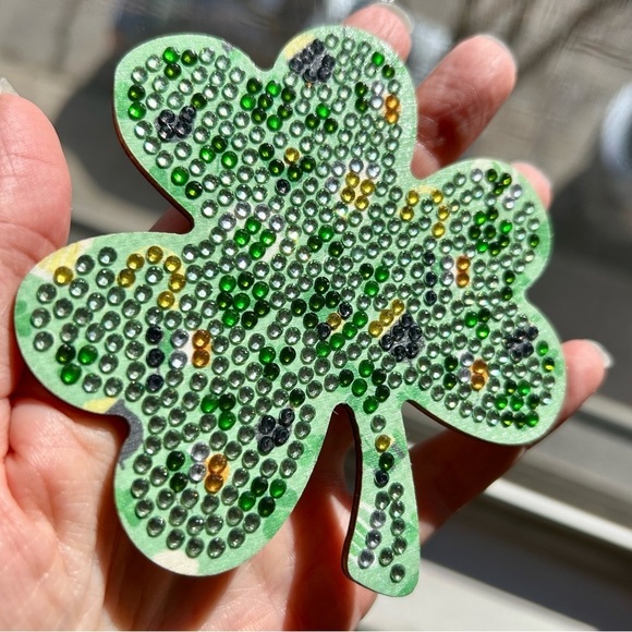 2/$16 - No. 01 - Sparkly, Diamond Art Shamrock Clover Holiday Coaster, Green - Picture 7 of 17